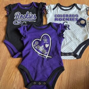 MLB Colorado Rockies Baby 0-3 Months 3pc Bodysuit NWT Baseball Cotton